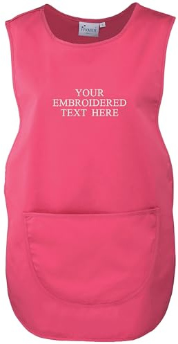 Embroidered Ladies Personalised Text Tabard Apron Custom Name Cleaner Hairdresser Beautician Uniform