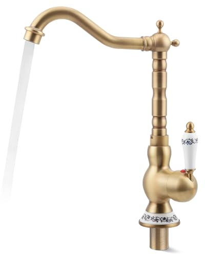 Rubinetto Bagno Lavabo, Ottone Bronzo Anticato, Miscelatore Monocomando da Appoggio, 360°, Acqua Calda E Fredda, Rubinetto Vintage, 2 Tubi Flessibili, Antigoccia