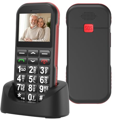 Usteetic Big Button Senior Mobile Phone, Unlocked GSM Dual SIM Basic Cell Phones with 1.77 Display, SOS Button, FM Radio, Speed Dial, 1800mAh Battery, Charging Station, USB-C, Black