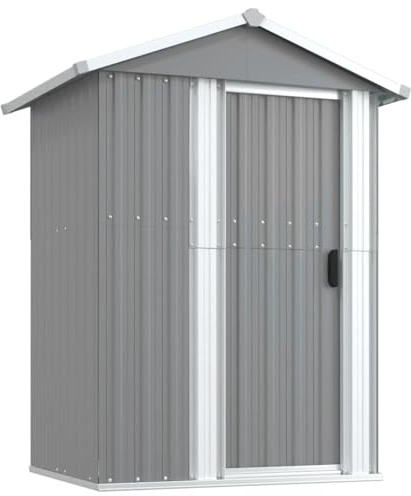 Mhdvray Cobertizo de jardín de 126 x 97,5 x 177 cm, acero galvanizado, puerta corredera, almacenamiento de herramientas de jardín, accesorios de piscina, diseño moderno, pequeños jardines