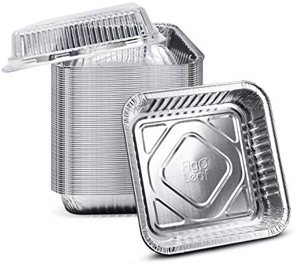 Fig & Leaf (35 Pack) 8” x 8” Square Baking Cake Pans with Plastic Dome Lids | Heavy Duty l Disposable Aluminum Foil Tins l Portable Food Containers l Perfect for Roasting Oven Toaster Cooking