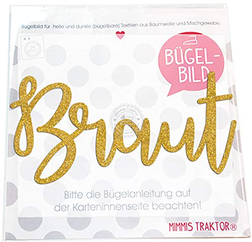 GLITZER Bügelbild Braut JGA 16 cm Aufbügler Applikationen Bügelsticker für Stoffe Textilien zum Aufbügeln, Farbe:Glitzer gold