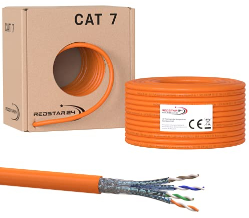 CAT 7 Verlegekabel 100m Netzwerkkabel Datenkabel LAN CAT7 Kabel Kupfer Installationskabel CAT.7 Gigabit S/FTP Halogenfrei PIMF POE 10Gbit Netzwerk Verkabelung Ethernet | 100m Redstar24 Abrollbox