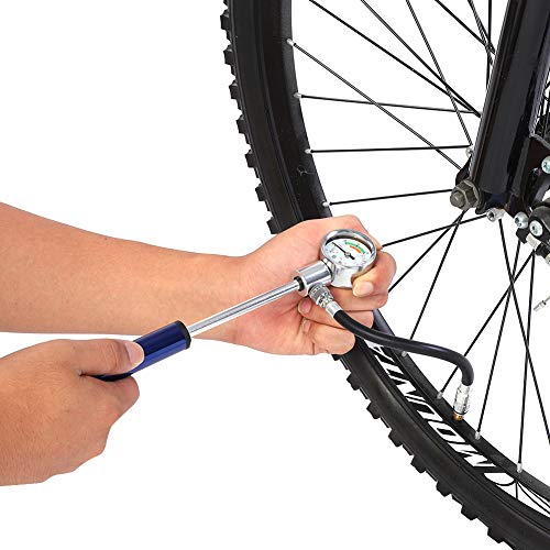 Mini pompa ad aria, pompa per bicicletta portatile 88PSI con manometro Montare per tutte le valvole bici da strada(blu) Rennrad