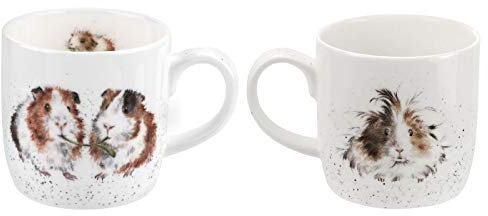 Set of 2 Wrendale by Royal Worcester Lettuce Be Friends Guinea Pig Mug, Fine Bone China, 300ml