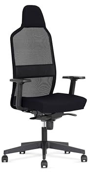Nowy Styl Cool-On Bürostuhl, Synchronmechanik, 3D-Armlehnen, gepolsterte Kopfstütze, atmungsaktive Rückenlehne, Sitz in schwarz