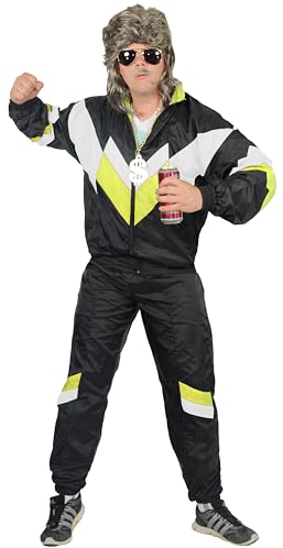 Foxxeo 80er Jahre Trainingsanzug Premium Kostüm für Herren - schwarz weiss gelb, Größe:L