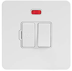 Soho Lighting White Metal Flat Plate 13A Switched Fuse Connection Unit with Neon Wht Ins Screwless