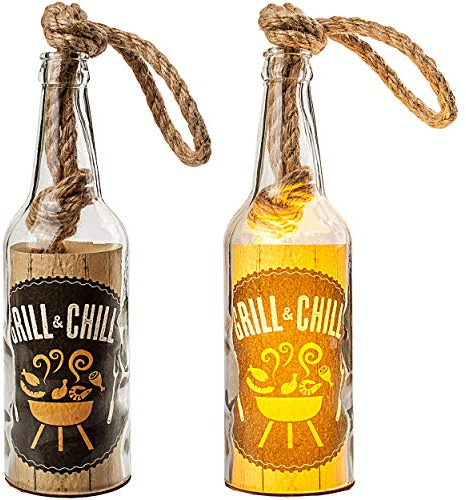 alles-meine.de GmbH Glas - Lichterflasche - 6 Stück LED Grill & Chill LICHT Dekoflasche/Flasche/Bierflasche - 25 cm - Batterie betrieben - warmweiß - Flaschenlicht - Deko..