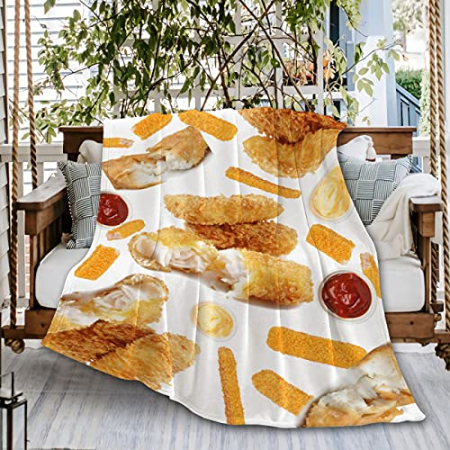 Knusprige Fisch-Finger-Fisch-Nuggets, ultraweiche Flanell-Fleece-Überwurfdecke, Mikrofaser-Bettdecke, für den Außenbereich, für Strand, Picknick, Couch, groß, 203 x 152 cm (Queen), Erwachsene