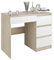Framire N-34 Schreibtisch in Sonoma Eiche mit Weiß, Computertisch mit 4 Schubladen, Schreibtisch für Schlafzimmer, Wohnzimmer, Studio, 96 x 50 x 76 cm