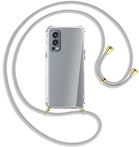 mtb more energy® Handykette kompatibel mit OnePlus Nord 2 5G (6.43'') - Silber-Grau/Gold - Smartphone Hülle zum Umhängen - Anti Shock Full TPU Case