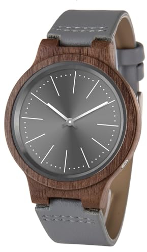 Zeit-Bar Funk-Armbanduhr für Damen und Herren, Holzgehäuse, Leder-Uhrband