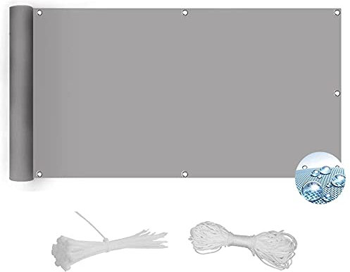 XIANPING Balkon Sichtschutz 0.75x8m Sichtschutz Garten 100% Polyester Wind- und UV-Schutz mit Nylon Kabelbinder und Korde für Camping Gartenanlagen Zaun, Hellgrau