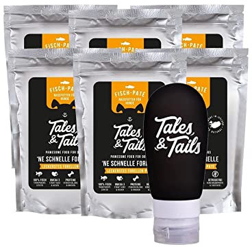 Tales & Tails Schleckertubenpaket Forelle | Futtertube Für Hunde zum Befüllen | 6X 100g Nassfutter | Ideales Hundetraining | Wiederverwendbare Tube