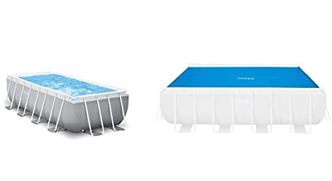 Intex 26790GN 4m x 2m x 1,22m Prism Frame Rechteckiges Pool Set, Mehrfarbig & Solarabdeckplane für Ultra Frame rechteckig 400 x 200 cm, Stärke 160 Mikron, Fertigungsmaß: 378 x 186 cm, 28088, Blau