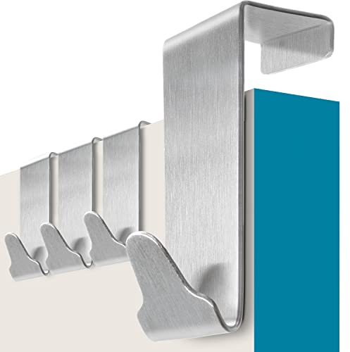 Menz Premium perchero puerta – 4 piezas de acero inoxidable ganchos puerta con almohadillas antideslizantes y de fieltro - colgador entrada percha entrada