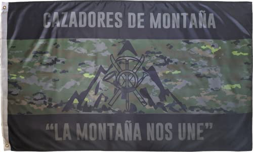 Bandera de Cazadores de montaña. Tropas de montaña. La montaña nos une. América 66. Galicia 64. Bandera de España. Boscoso pixelado. Ejercito de Tierra. Fuerzas Armadas española. EMMOE. Jaca militar.