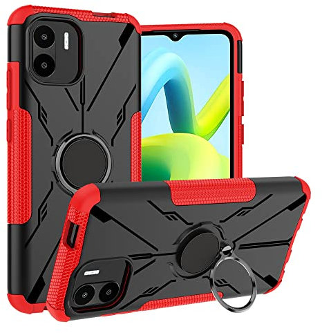 LiuShan Cover Compatibile con Xiaomi Redmi A1,TPU Shockproof Cover with 360°Rotating Ring Kickstand, Heavy Duty Armor Bumper Protective Shell Custodia per Xiaomi Redmi A1 Smartphone,Rosso
