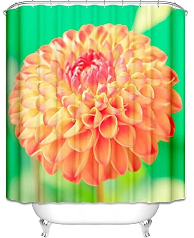 EHOMERY Duschvorhang Leinen Duschrollo Ersatzrolle Orangefarbene Dahlie-Blume Polyester Rostfreie Ösen Und 12 Hakenringe, 180X200Cm