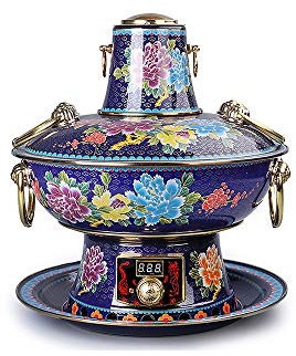 Olla Caliente De Cobre De Estilo Chino, Latón Engrosado, Carbón Eléctrico, Doble Propósito, Mongol Hutton Hotton Hott Pot, Control De Temperatura De Varios Pasos, Adecuado para Noches Familiares, Par