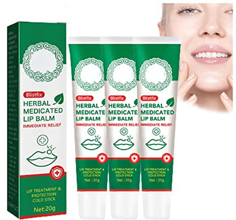 GFOUK Bálsamo labial medicado a base de hierbas, bálsamo labial a base de hierbas, bálsamo labial medicado para labios agrietados severos (3 unidades)