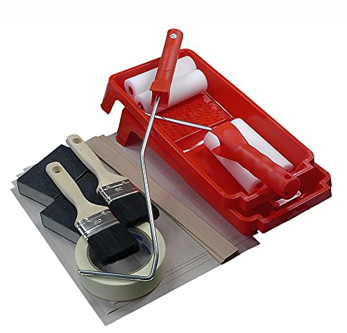 ROTIX Tür-Lackier-Set 19-teilig – Komplettset mit Farbroller, Lackierpinsel, Schleifmittel, Malerkrepp & Zubehör – für zwei Lackiervorgänge