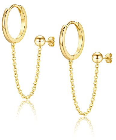 925 Sterling Silber Ohrringe Hängend Creolen Gold & Klein Ball Damen Ohrstecker Gold für Frauen Mädchen Huggie Ohrringe für Mehrere Ohrlöcher