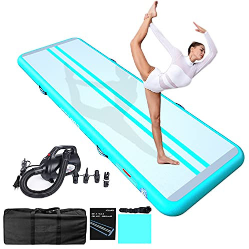 JOOLOOG Air Tumbling Matte Track 10 cm hoch Turnmatte Aufblasbare 3 m Gymnastikmatte mit Elektrischer Luftpumpe Trainingsmatte für Zuhause, Turnhalle, Garten, Yoga, Cheerleading, Fitness, Grün