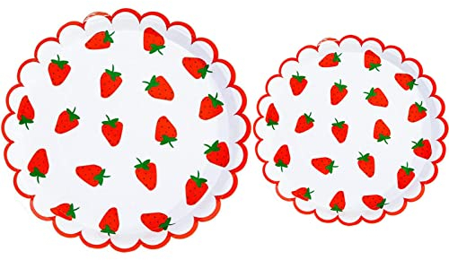 MaitianGuyou Platos desechables para fiesta, paquete de 40 platos de papel de 9 pulgadas y 40 platos de postre de 7 pulgadas para cumpleaños, fiesta, jubilación, aperitivos, boda, baby shower (fresa