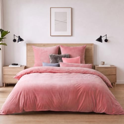 Soifox Winter Flanell Bettwäsche 200x200 3-teilig Rosa 100% Polyester | Kurzflor-Fleece 140 g/m² mit Metall-Reißverschluss und 4 Eckbändern, 60°C waschbar, trocknergeeignet, bügelfrei, warm & weich