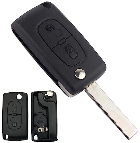 Jinpojun Carcasa para Llaves de Coche con 2 Botones Compatible con Control Remoto Peugeot 106 107 205 206 207 306 307 308 309 406 407 807 y Citroen C1 C2 C3 C4(2 Botones,CE0536)