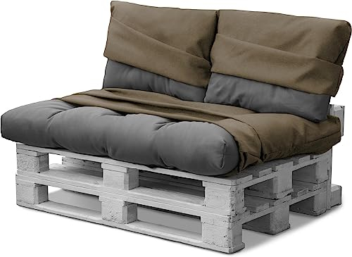 Bezüge für Palettenkissen - Ersatzbezüge Palettenkissenbezüge - Auflage - Gartenmöbel für In- und Outdoor Farbe Braun 3-Teilig Wasserdicht Größe 80 cm × 120 cm + 42 cm × 60 cm