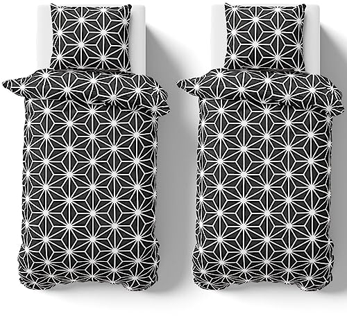 Visaggio 4 teilige Bettwäsche 155x220cm Bettbezug Garnitur Set Premium YKK Reißverschluss Gestreift Stern Muster