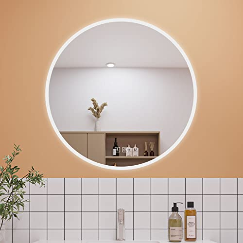 Aica Sanitär Runder Badspiegel Rund 80cm Bluetooth 3 Lichfarbe dimmbar Touchschalter Anti-Beschlag Spiegel Rund mit LED Beleuchtung Explosions-schutzfolie IP44 energiesrarend