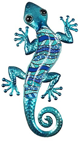 ROCKING GIFTS Ornement Mural lézard, Bleu, métal, 28X15 Cm, décoration de terrasse, Jardin
