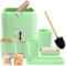 Grünes Badezimmer-Zubehör-Set, 9-teiliges Badezimmer-Zubehör-Set mit Mülleimer, Zahnbürstenhalter, Zahnbürstenbecher, Lotion-Seifenspender, Waschtischablage, Seifenschale, WC-Bürste, Qtip-Halter
