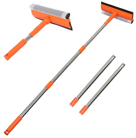 Limpiacristales profesional 2 en 1, limpiador de ventanas con mango largo de acero inoxidable, esponja para gasolinera, vidrio, ducha (estilo esponja)