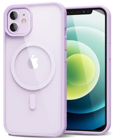 oakxco für iPhone 12/12 Pro Hülle Magsafe mit Kameraschutz, Magnetisch Durchsichtig Dünn Stoßfest Silikon & Transparent Hart Plastik Schutz Handyhülle, Original Clear Case Schutzhülle, Lila Flieder