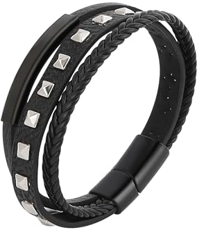 JJDreams Punk Manschettenarmband mit Nieten Premium Lederarmband für Männer Lederarmband Herren Schwarz
