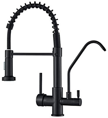 Robinet 3 voies pour évier de cuisine, mitigeur de cuisine avec douchette extractible, 2 modes de pulvérisation, mitigeur de cuisine en spirale, purificateur d'eau potable, robinet noir, A