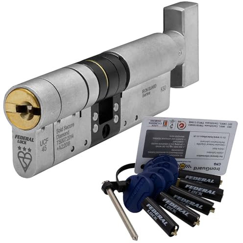 Federal 3 Star Euro Cylinder Thumb Turn Door Lock TS007 Diamond Secure Anti-Snap Dual Finish 5 Keys 45/50