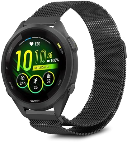 NicMool 18MM Armband für Garmin Forerunner 265S/Forerunner 255S/Forerunner 255S Music, Metall Mesh mit Magnetverschluss Uhrenarmband für Garmin Vivoactive 4S (40 mm)/Vivomove 3S/Venu 2S - Schwarz