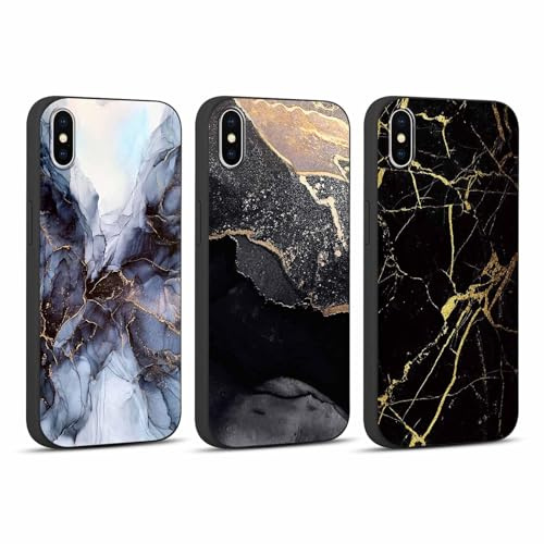 Foonary 3 Pack Print Phone Case Compatible with iPhone X/XS 5.8, Ultra Slim Fit Soft Silicone with Marble Design Aesthetics Pattern, Shockproof Bumper Protector Black Matte Cover