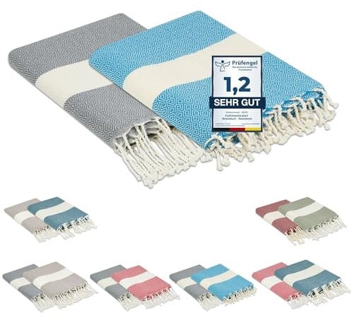 furora Holiday Strandtuch groß 100x200 cm: Baumwolle (2er Set), leicht lang dünn kompakt | Fouta Strandhandtuch XXL, Hamamtuch Saunatuch | Damen & Herren Badetuch Stranddecke - Urlaub Must Haves