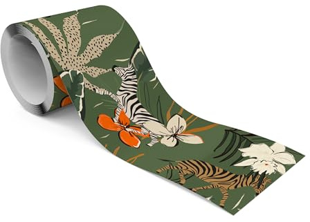 Muralo Bordüre Selbstklebend Tropische Blumen, Wandbordüre - 10x300 cm | Tapetenbordüre, Modernes Design, UV-beständig, halbmatt, glatt und abriebfest - ideal für Wohnzimmer und Schlafzimmer