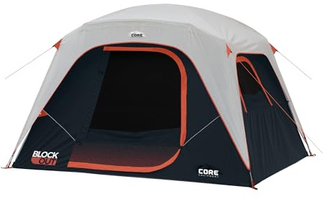 CORE Blackout 6 Person Dome Tent | Portable Car Camping Outdoor Family Dark Room Tent | Included Wall Organizer for Camping Accessories