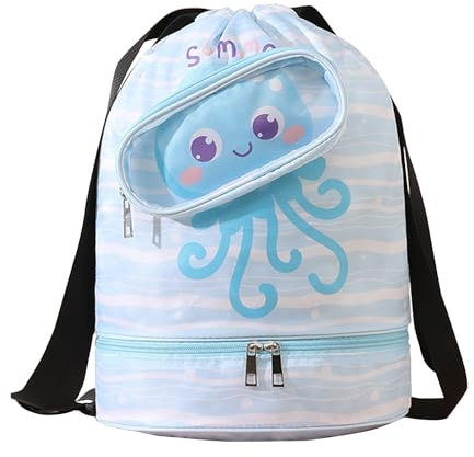 NLAND Sacs de Sport à Cordon Enfant Imperméable Sac de Natationavec Poche Intérieure Sacs à Dos Enfants pour Gym Plage Piscine Voyage (Bleu Clair)
