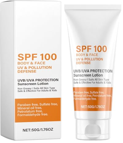 Oldmoom 50g Sonnencreme LSF 100, Sonnenlotion Mit UVA/UVB-Schutz, Sunscreen SPF 100, Sunscreen Lotion, Nicht-fettend Sunscreen Creme für Gesicht und Körper, Sport Sonnenschutz
