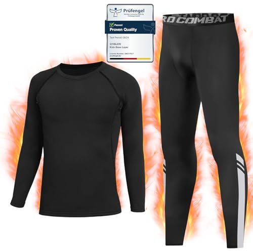 Qyibleri Kids Base Layer - Football Skins Long Sleeve Top & Tights Skins for Boys Set, Kids Thermal Base Layer Set Suit for 4~16 Age, Reflective Black, 28